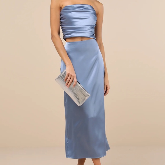 Lulus Dresses & Skirts - Lulu's Blue Strapless Satin Dress